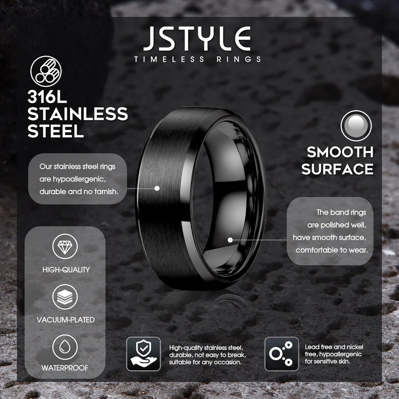 Jstyle خواتم من الفولاذ المقاوم للصدأ للرجال والنساء 8MM خواتم زفاف بسطح غير لامع - حافة مصقولة مائلة خاتم رجال مقاس 6-14 - Image 2